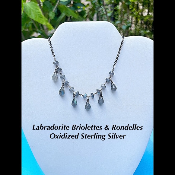 Rainbow Moonstone or Labradorite Briolette & Rondelle Necklace on Chains NWT - Picture 3 of 11